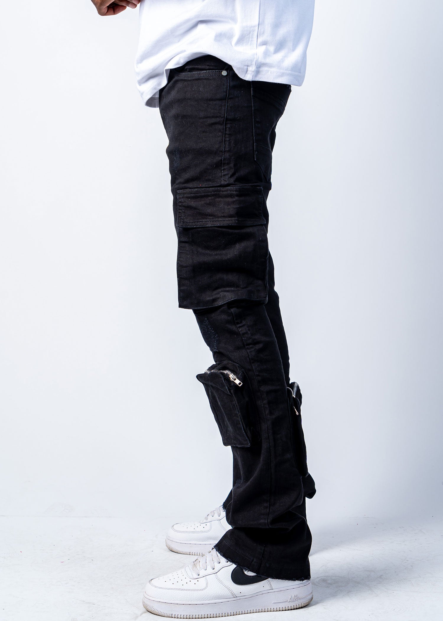 Sleez Black Stacked Flare Cargo Jean– Rockstar Original